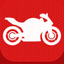 Icono de la app del carnet de moto: una moto blanca sobre fondo rojo